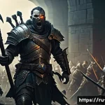 디아블로4 몬스터 유형별 공략 - **Prompt:** A heavily armored Barbarian hero, clad in practical leather and steel, stands defiantly ...