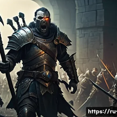 디아블로4 몬스터 유형별 공략 - **Prompt:** A heavily armored Barbarian hero, clad in practical leather and steel, stands defiantly ...