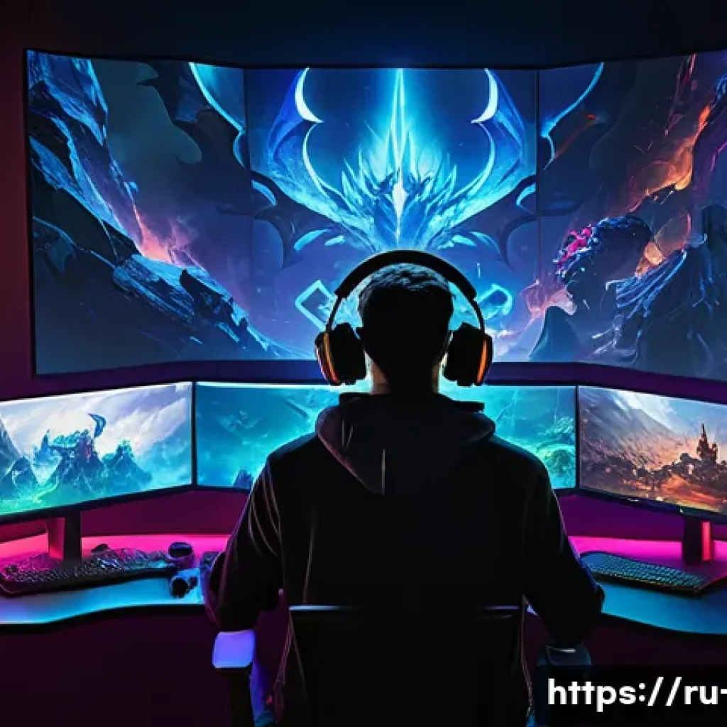 디아블로4 공략 영상 찾기 - A detailed digital artwork of a skilled gamer sitting at a high-tech gaming desk, wearing stylish ga...