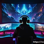 디아블로4 공략 영상 찾기 - A detailed digital artwork of a skilled gamer sitting at a high-tech gaming desk, wearing stylish ga...