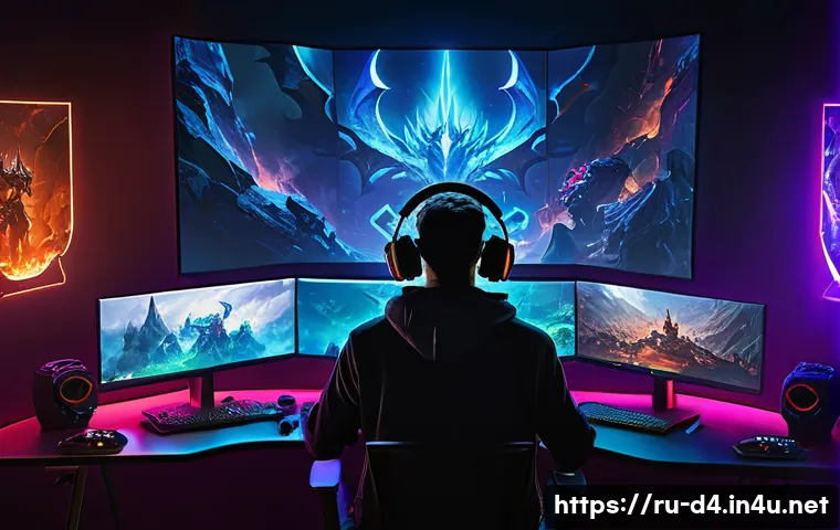 디아블로4 공략 영상 찾기 - A detailed digital artwork of a skilled gamer sitting at a high-tech gaming desk, wearing stylish ga...