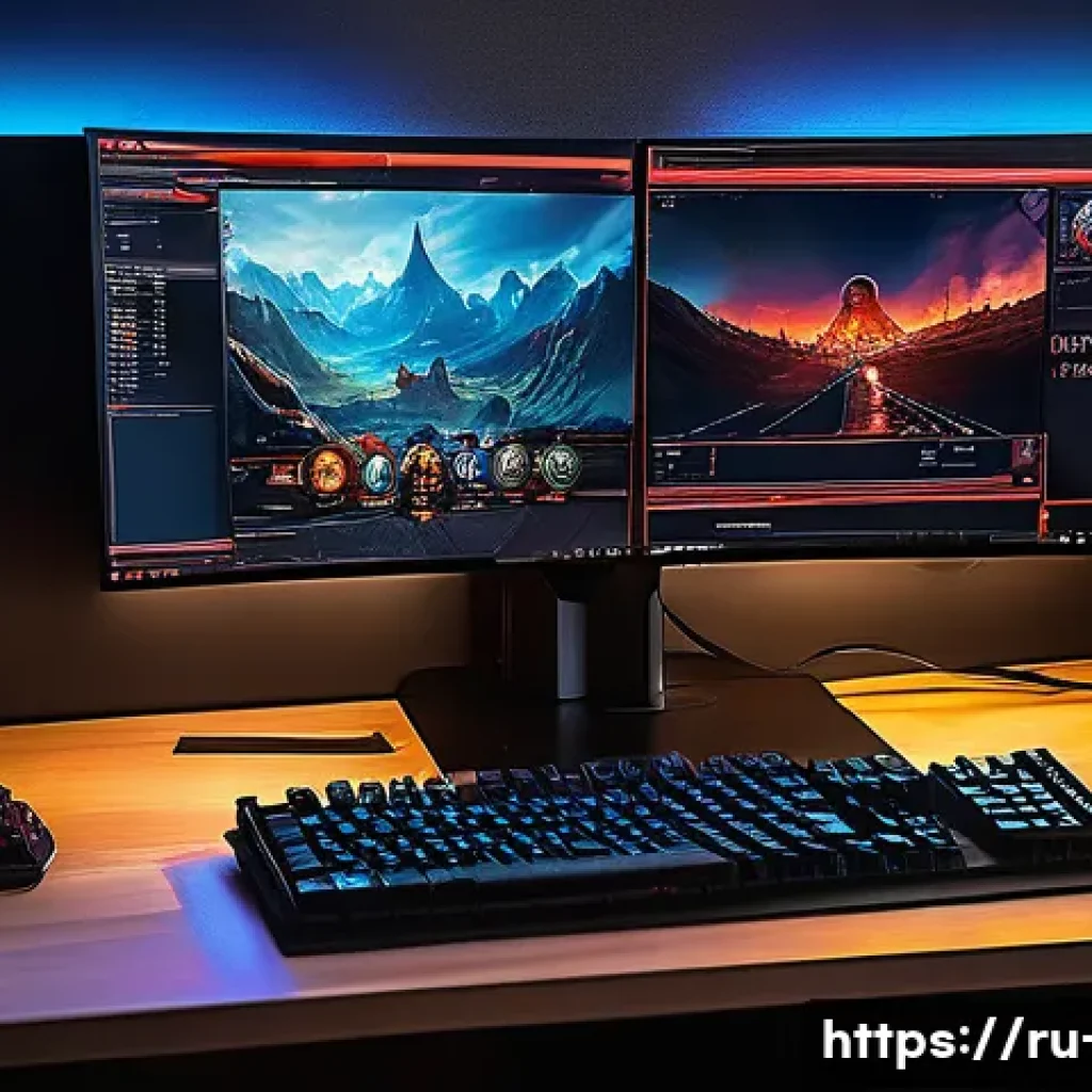 디아블로4 서버 점검 일정 - A detailed scene of a cozy gamer’s desk setup during Diablo 4 server maintenance: a modern gaming PC...