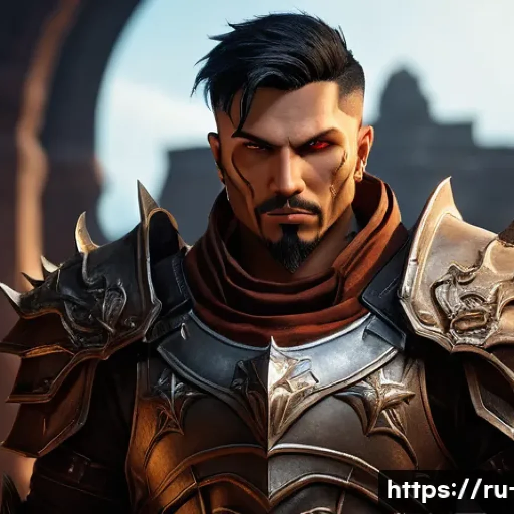 디아블로4 커스터마이징 팁 - A detailed portrait of a unique Diablo 4 hero featuring intricate facial customization including sca...